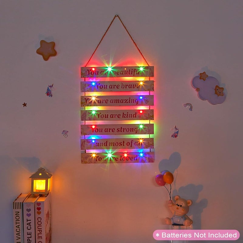 FIOBEE Girls Room Décor for Teen Girls Boys with LED Light Wall Decor for Bedroom Motivational Inspirational Wall Art Girl Room Decoration for Kids Studyroom, 8 Kinds of Lights, Pink Unicorn - Image 3